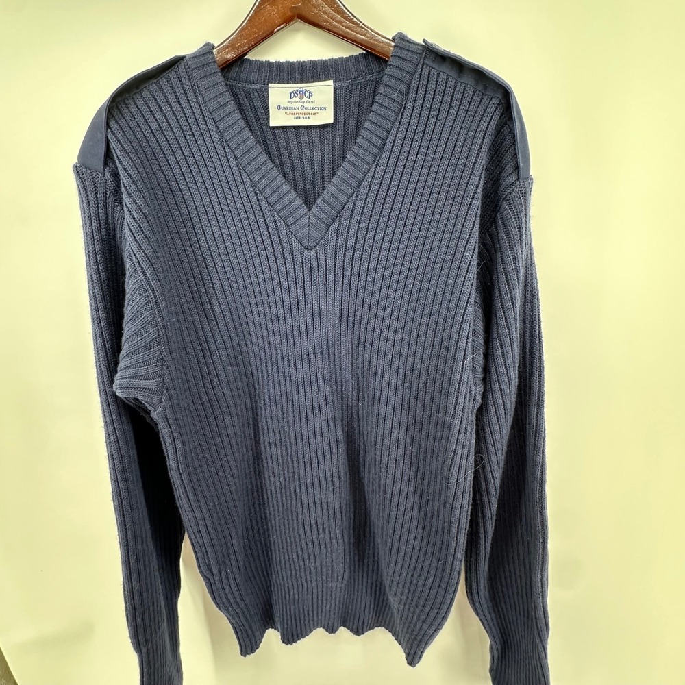 DSCP Guardian Collection Mens Navy Blue 100% Wool V-Neck Military Sweater 50R‎